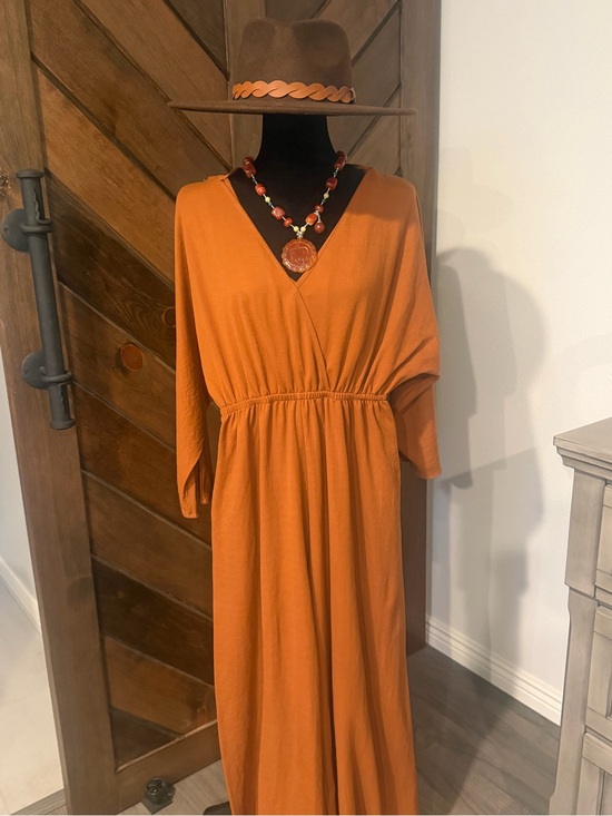 mts Pants - mts Rust Orange V-Neck Long Sleeve Jumpsuit